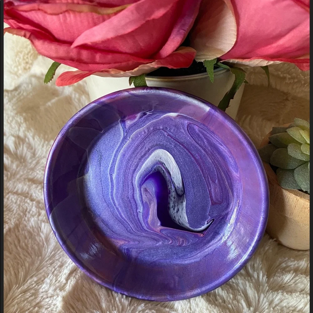 Fluid Art ring dish trinket tray unique gift purple